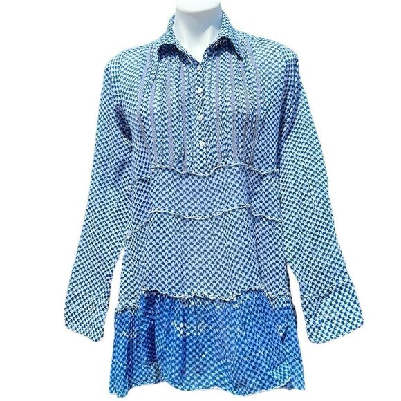 Free People Long Sleeve Tiered 3/4 Botton Down Blouse Size Medium - Picture 3 of 9